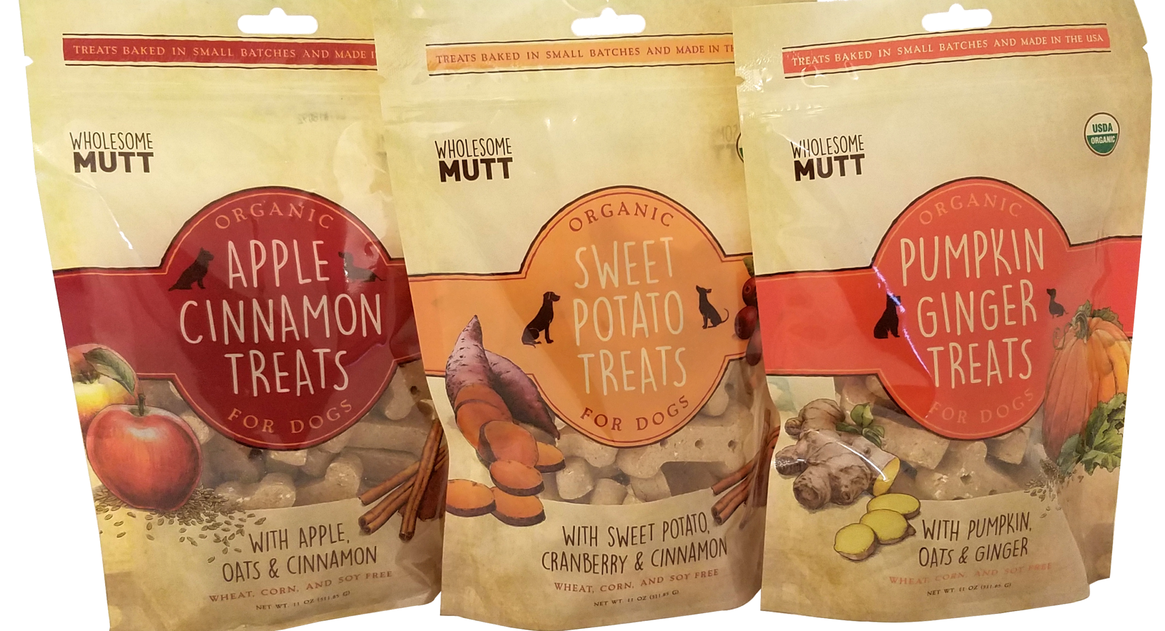 Wholesome Mutt Organic Dog Treats (Apple Cinnamon, Sweet Potato, and Pumpkin Ginger)